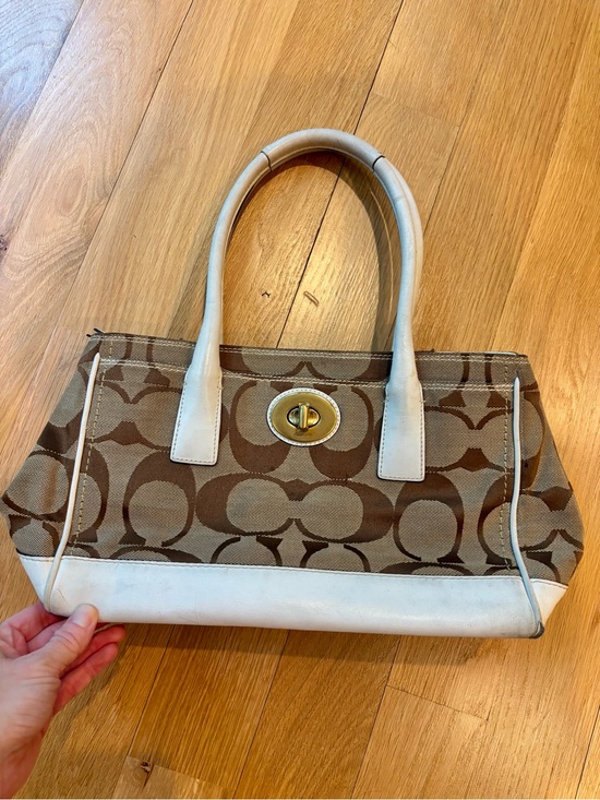 Handbags - Coach Shoulder Bag Monogram Brown White